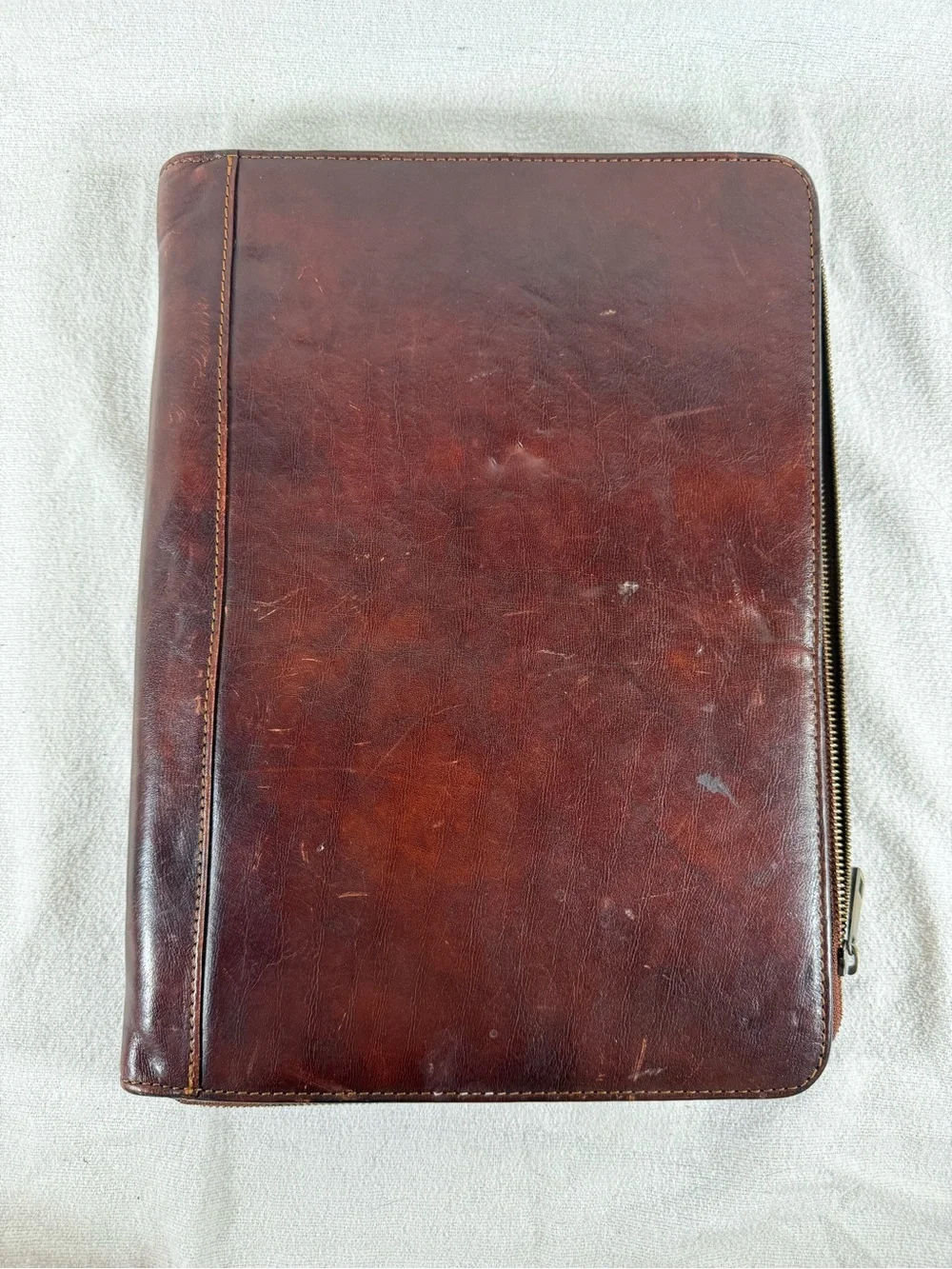 Vintage Time Resistance Classic Brown Leather Zip Folio Organizer